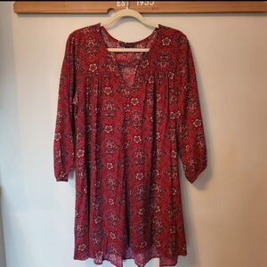 American Eagle Red Paisley Boho Floral Long Sleeve Mini Dress - Size Large